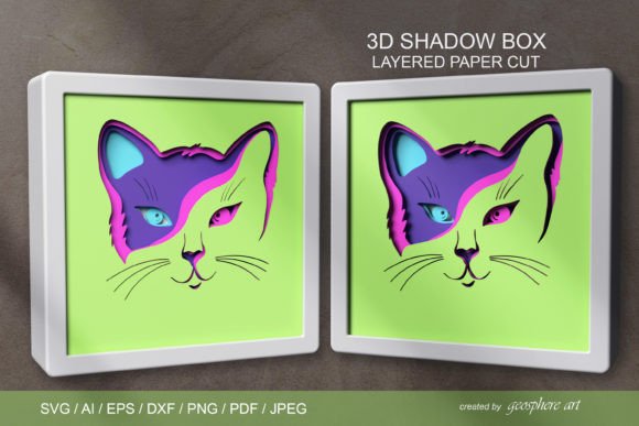 3D Cat Face Layered Papercut SVG DXF for Creative Projects