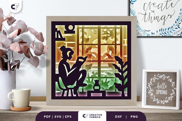 Bring Elegance and Depth to Your Space with the Spring Window Girl 3D Layered Paper Cut Shadow Box