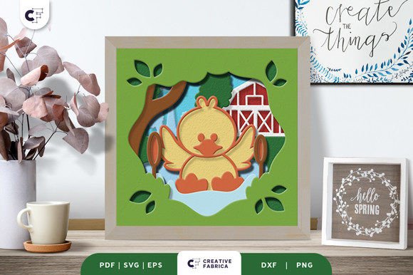 Cute Duckling 3D Shadow Box Paper Cut