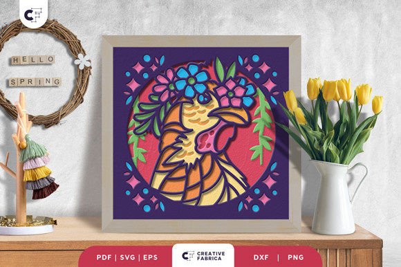Floral Chicken Head 3D Shadow Box Paper: A Unique Springtime Craft Design