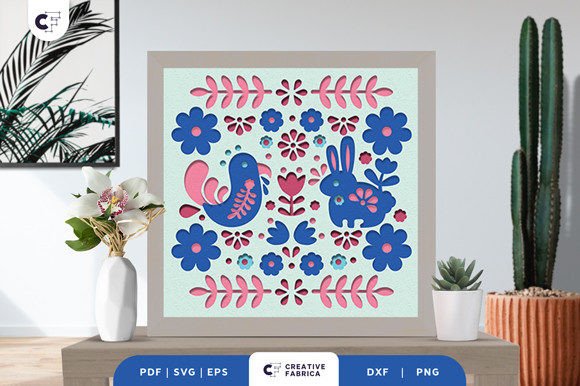 Folk Turkey Rabbit 3D Shadow Box SVG – A Vibrant Addition to Springtime Creativity