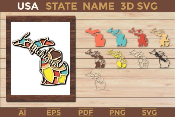Machigan USA State 3D SVG Paper Cut