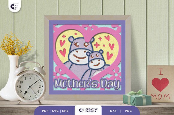 Mama and Baby Hippos 3D Layered Papercut