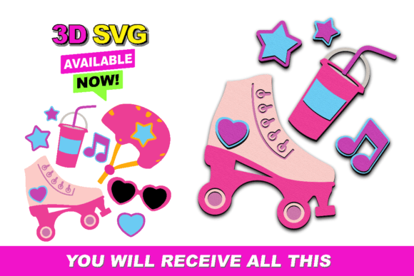 Roller Skates Elements 3D SVG: Dynamic Design for Creative Projects