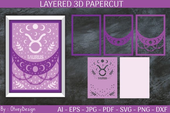 Taurus Zodiac Signs Celestial 3D Layered Design: A Versatile Tool for Creative and Functional Projects